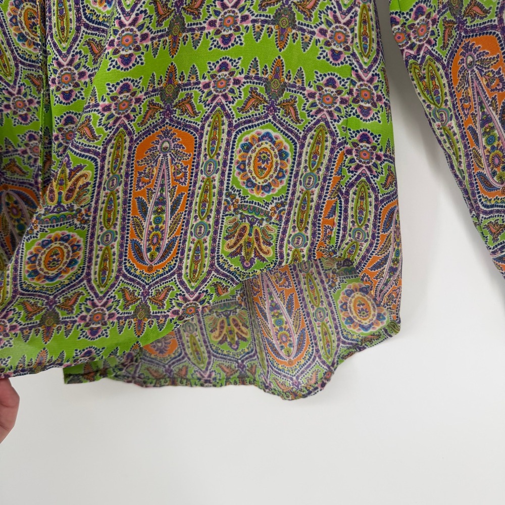 Chaps Button Down Shirt Womens XS Green Paisley Long Sleeve Boho Career Preppy - Picture 3 of 7